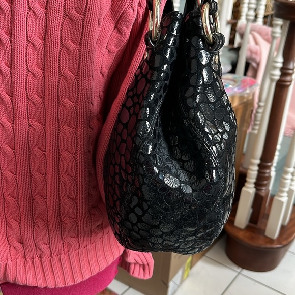 Antonio Melani  NWOT  large shoulder Suede & patent leather  Black stone pattern - Picture 7 of 17